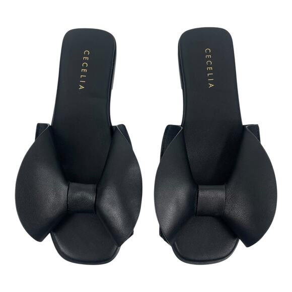 Cecelia Wendy Vamp Bow Open Toe Leather Slide Flat Sandal Black Size 6 - Picture 7 of 14